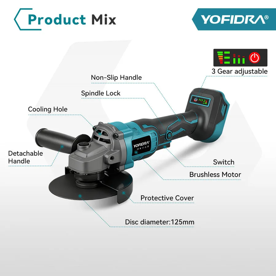 Аку угаона брусилица YOFIDRA 125 mm brushless